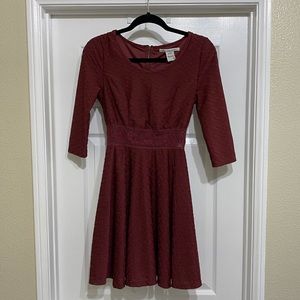 Maroon 3/4 Sleeve Dress